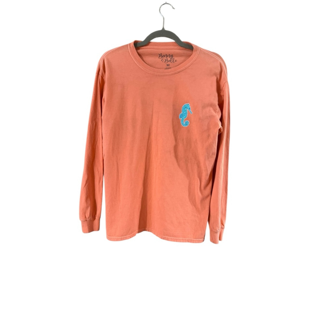 Women's Benny & Belle Long Sleeve Tee M Orange Blue Seahorse - Picture 7 of 8